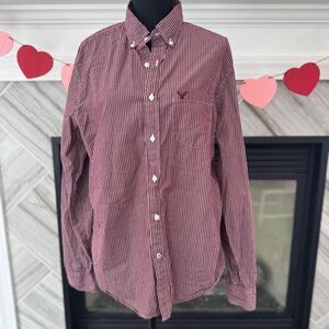 American‎ Eagle Classic Fit Burgundy Striped Button-Down Shirt L/G